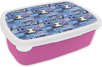 Broodtrommel Roze - Lunchbox - Brooddoos - Patronen - Voetbal - Blauw - Jongens - Kinderen - Kids - Jongetje - 18x12x6 cm - Kinderen - Meisje