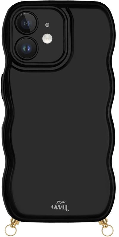 xoxo Wildhearts Glossy Wavy Cord Case Black telefoonhoesje - Geschikt voor iPhone 11 - Golvend hoesje geschikt voor telefoonkoord - Glimmende silicone case met golven - Vlekbestendig hoesje met haakjes - Zwart