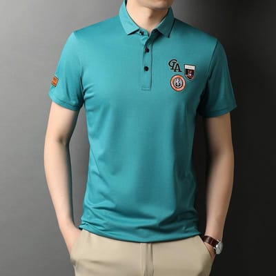 Polo d'été à manches courtes pour homme, brodé, élégant et tendance, avec revers fin XXXL blue