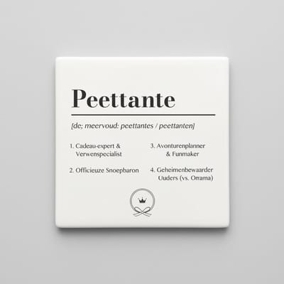 Grappige Definitie Keramische Tegel “Peettante” – Betekenisvol Cadeau voor de Peettante, Elegante Minimalistische Woondecoratie Tegel 15 x 15 cm