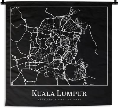 Wandkleed - Wanddoek - Stadskaart - Kuala Lumpur - Kaart - Plattegrond - 180x180 cm - Wandtapijt