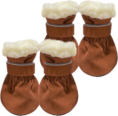 Hondenschoenen Winter - Antislip Poetschoentjes voor Kleine Honden, Bruin Maat S, Bescherming Tegen Kou en Sneeuw