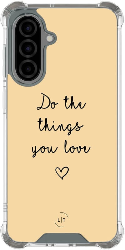 Shockproof hoesje - Geschikt voor Samsung Galaxy A56 - Do the things with love - Extra sterke case - TPU/polycarbonaat - Tekst - Geel, Transparant
