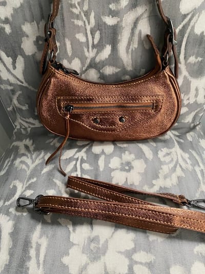 Bag leather brown mettalic - schouder tas bruin - koper shiny echt italiaans leer - lederen tas - cadeau dames - moeder - dochter