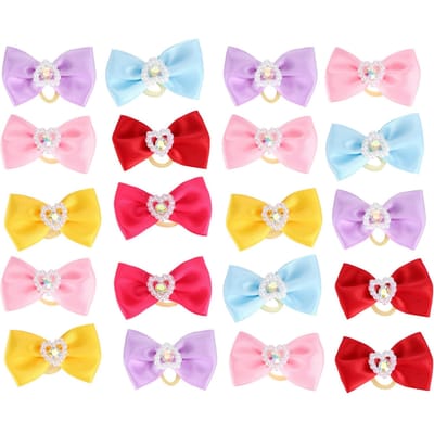 20 Pièces Nœuds Mignons pour Cheveux d'Animaux de Compagnie Cousus à la Main Nœuds de Toilettage Joli Nœud Papillon avec Élastiques pour Animaux de Compagnie pink