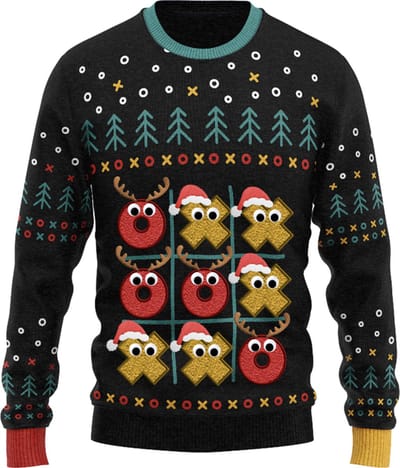 JAP Christmas Interactieve Kersttrui (maat XS) - 100% Gerecycled - Kriebelt niet - Kerstcadeau volwassenen - Foute Kersttrui dames en heren - Boter, Kaas en Eieren - Rood/Geel/Zwart