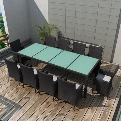 vidaXL - 11-delige - Tuinset - met - kussens - poly - rattan - zwart