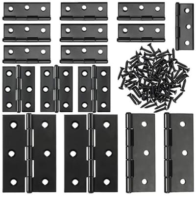Oneay Set van 16 kleine, opvouwbare roestvrijstalen scharnieren voor meubel- en kastdeuren, inclusief schroeven (4,4 cm en 7,6 cm, zwart).