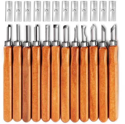 Ynkkvre - Houtsnijmessen - 12-delige set houtsnijmessen - voor houtsnijwerk, geschenken en pompoenbewerking - SK5 staal - geschikt voor beginners en professionals - veelzijdig gebruik voor ambachtelijke projecten