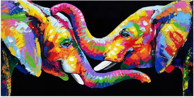 Abstracte Olifant Canvas - Dieren Poster - Woonkamer Decoratie - Abstract Ontwerp - 30x60 cm - Kleurrijk
