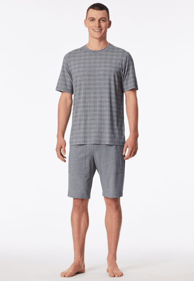Korte pyjama met jacquardpatroon in admiraalblauw geruite patroon - Selected Premium 48
