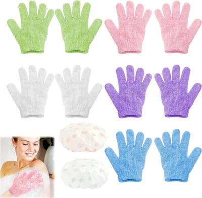 10 Stuks Peeling Handschoenen en 2 Douchecaps, Exfoliërende Massagehandschoenen voor een Gladde Huid, Ideaal voor Spa en Douchegebruik