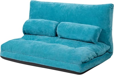 KOMFOTTEU Slaapbank met verstelbare rugleuning in 6 standen, slaapbank met 2 lendenkussens, opvouwbare slaapbank, voor woonkamer, slaapkamer, draagvermogen 150 kg, 108 x 180 x 18 cm