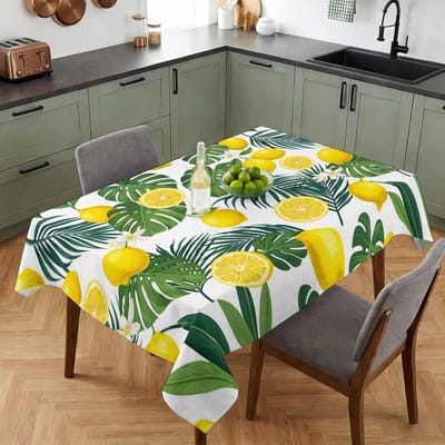 Nappe Rectangle Monstera Vert Citron d'Été Décor de Table Réutilisable Housse de Tables de Cuisine et de Salle à Manger pour Décoration de Mariage et de Fête 100x160cm
