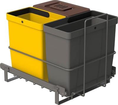 Inbouw vuilnisemmer uittrekbaar - trio afvalscheidingssysteem - antraciet - 328 x 433 x 354 cm pedaalemmer 50 liter