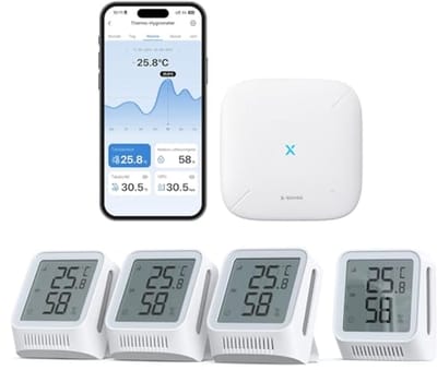 Draadloze Hygrometer en Thermometer voor Binnen met App en 4 Sensors - Temperatuur- en Luchtvochtigheidsbewaking