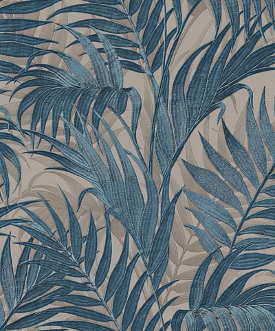Duch Wallcoverings - Grace Tropical palm leaf petrol/beige - vliesbehang - 10m x 53cm - GR322108
