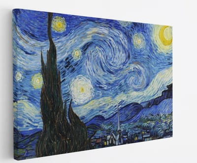 Saammp Canvas Schilderij - De Sterrennacht - Van Gogh - Oude Meesters - 45x30 - Foto op canvas - Wanddecoratie - muurdecoratie Woonkamer - Slaapkamer decoratie - Canvas Print