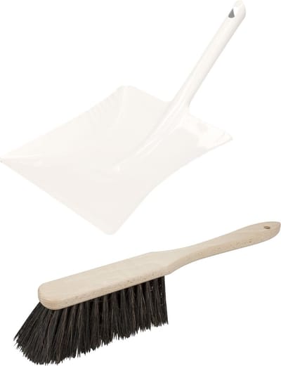 Brumag Stoffer en Blik set Vikan - voor buiten - blik van metaal - wit - 38 x 23 cm - borstel hout - Arenga vezels