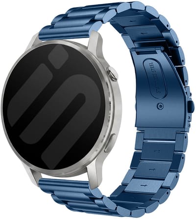 Strap-it 22mm Stalen band - Universeel 22mm geschikt voor Garmin Vivoactive 4 / Garmin Venu 4 - 45mm / Garmin Venu 3 / Garmin Venu 2 / Garmin Forerunner 570 - 47mm / Garmin Forerunner 265 / Garmin Forerunner 255 - Blauw