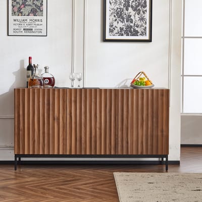 Buffetkast - 150cm Eiken Kast Met 3D Golf Design - Moderne Opbergkast Met Verstelbare Planken En Anti-kantelbeveiliging - Voor Woonkamer, Eetkamer Of Kantoor