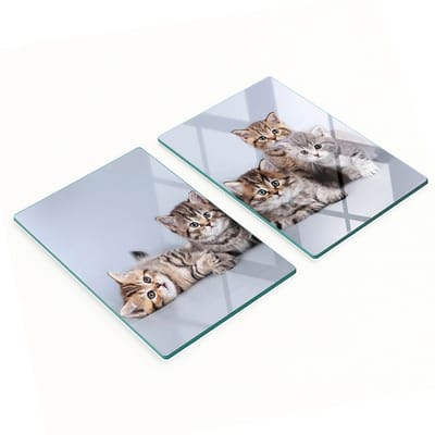 Twee decoratieve snijplanken van gehard glas met vijf katten, 2x40x52 cm