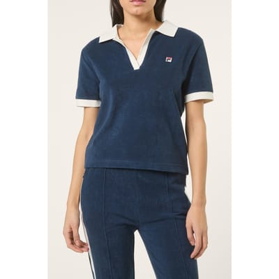FILA Belfort Relaxed Johnny Collar Towelling Top Black Iris-egret Taglia: XS | Polo Outlet | Donna | Nero