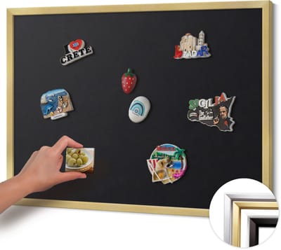 Wallfluent - Zwart Magnetisch Bord in Verschillende Kleuren - 80 cm x 60 cm - Magneetbord met Gouden Frame - Zwarte kleur - Magnetisch Bord Kindvriendelijk - Magnetisch Bord Rechthoekig - Memobord Magnetisch