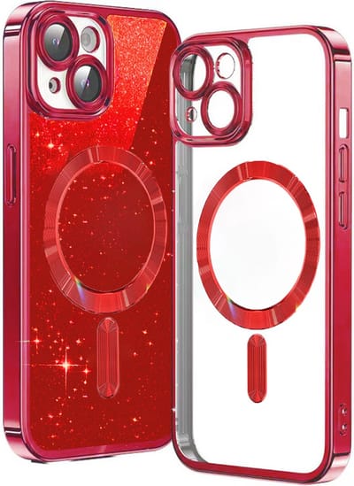 Hoesje geschikt voor Apple iPhone 15 Plus - Techsuit Luxury Glitter Back Cover - Geschikt voor MagSafe - Rood
