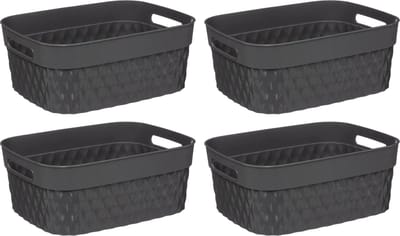 5Five Opbergmand/box van kunststof - 4x - grijs - 21 x 27 x 11 cm - 5 liter