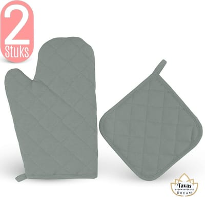 Dream Ovenwant met Pannenlap - Set van 2 - Turkoois - Hittebestendig - Katoen - Thermolite tot 250°C | Pannenlappen - Ovenwanten - Ovenhandschoenen