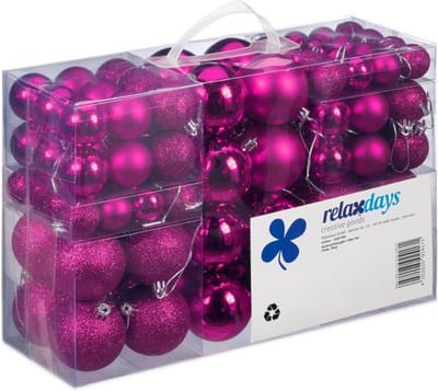 Relaxdays Kerstballen - 100x st - fuchsia roze - D3, D4, D6 cm - kunststof