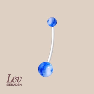 Lev Sieraden - 1.6x38mm zwangerschaps piercing - Classic blauw swirl - UV acryl piercing - PTFE/Bioplast/Bioflex