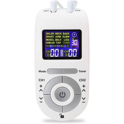 Appareil Portable TENS & EMS à double canal, masseur d'impulsions, stimulateur musculaire, 12 Modes de Massage, 40 blanc