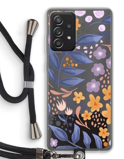 Case Company® - Hoesje met koord geschikt voor Samsung Galaxy A52s 5G hoesje met Koord - Flowers with blue leaves - Telefoonhoesje met Zwart Koord - Bescherming aan alle Kanten en Over de Schermrand