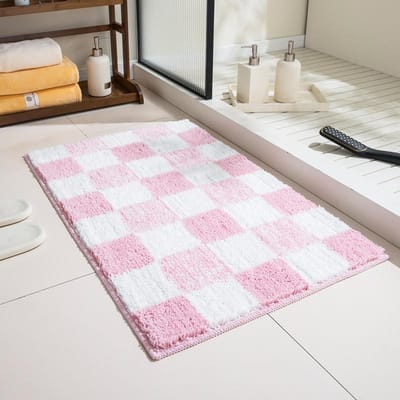 Roze Dambord Badkamervloermat Absorberende Sneldrogende Mat voor de Badkamer Thuis en Dikke Gevlokte Badkamerkleed 40x60cm gray