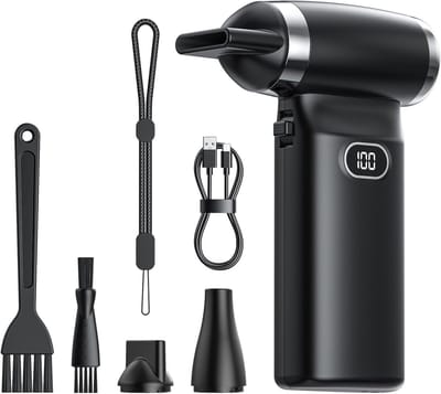 carmdering - Elektrische Luchtblazer - Draagbare Air Duster - Mini Bladblazer - 60 MPH Hoge Snelheid - 6000mAh Lange Accuduur - Duurzaam Kunststof - Borstelloze Motor - Veelzijdig Voor Auto En Elektronica - 1 Stuk