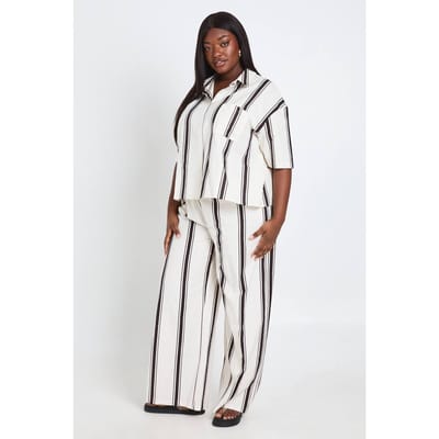 boohoo Dames Plus Linnen Gestreepte Wijde Broek | Maat: 44