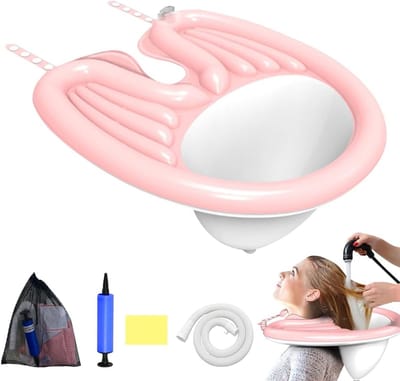 Opblaasbare, mobiele haarwasbak, draagbare wastafel met luchtpomp en drainage voor gehandicapten, ouderen en zwangere vrouwen