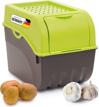 Aardappelbewaardoos | groot 9L | GROEN | Aardappeldoos | Stapelbare groentekist, uienkist, aardappelmand, fruitkist, aardappelkist, uienbewaarbak, wortelbewaarbak