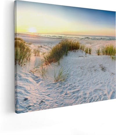 Artaza Canvas Schilderij Strand - 100x80 cm - Groot - Wanddecoratie Zee - Muurdecoratie Duinen - Schilderijen Op Canvas Zonsondergang