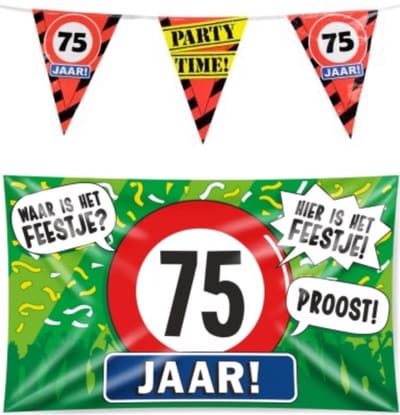 75 jaar verjaardag versiering pakket – vlag – gevelvlag – paperdreams