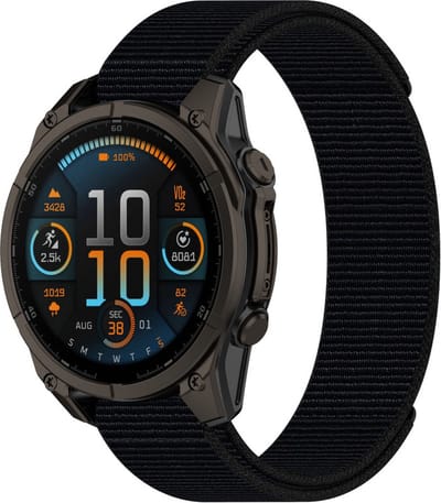 Nylon bandje - geschikt voor Garmin Fenix 5 / 5 Plus / 6 / 6 Pro / 7 / 7 Pro / 8 (47 mm) / E (47 mm) / Epix (Pro) (2) 47 mm / Quatix 5 / 6 / 7 / 7 Pro / Approach S60 / S62 / S70 47 mm / MARQ / D2 Delta / D2 Mach 1 / Descent G1 - zwart