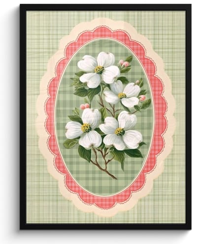 Poster in lijst - Fotolijst 60x80 cm - Posters - Bloemen - Illustratie - Geruit - Groen - Posterlijst zwart - Decoratie - Wanddecoratie woonkamer - Muurdecoratie slaapkamer