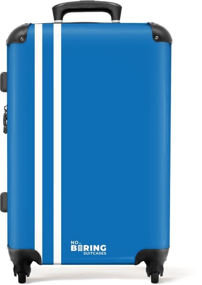 NoBoringSuitcases.com® - Koffer groot - Rolkoffer lichtgewicht - Blauw met dubbele witte strepen - Vakantie reiskoffer met 4 wielen - Grote trolley XL - Travel suitcase large - 20 kg bagage - Ruimbagage medium met TSA slot