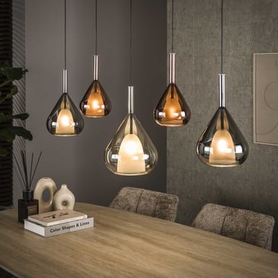 PS-Collection Hanglamp Wings 5L - Glas Amber Koper Chroom - hanglampen eetkamer, hanglamp zwart, hanglampen woonkamer, hanglamp slaapkamer, hanglamp rotan, hanglamp hout, hanglamp industrieel
