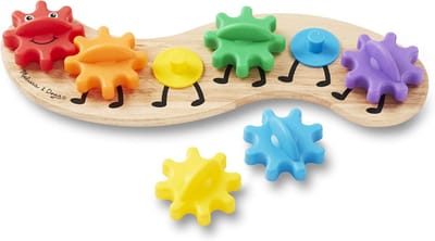 Houten Rups Speelgoed - Motoriek Speelgoed - Ontwikkeling Kinderen - Zes Kleurrijke Tandwielen - 3+ Jaar - Multicolor