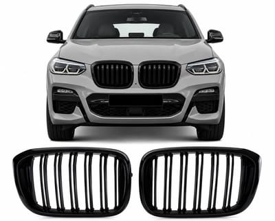 Grille Nieren Geschikt voor BMW X3 X4 G01 G02 (2017-2021) – Dubbele spijlen– Hoogglans Zwart – Set van 2