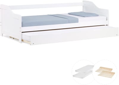 Homestyle4u Houten bed - 90x200 cm - Gastenbed - met 2 matrassen - Wit