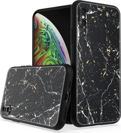 LuxeBass Siliconen hoesje met print geschikt voor Apple iPhone XS - Marmer Black - telefoonhoes - gsm hoes - telefoonhoesje